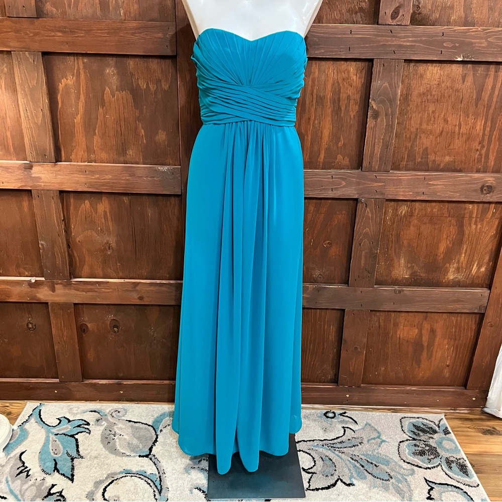 David's Bridal Strapless Teal Gown
